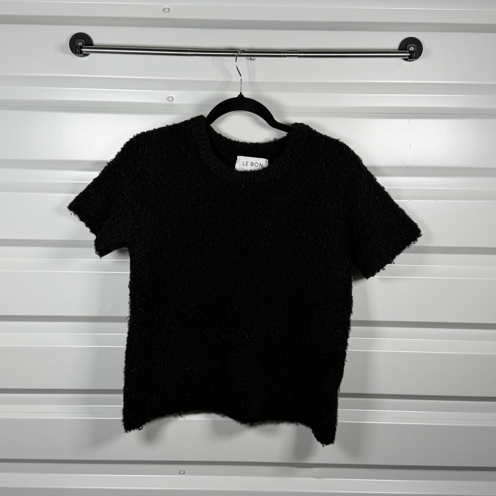 Le Bon Shoppe Nuage Sweater Womens M Black Boucle Short Sleeve Knit Top